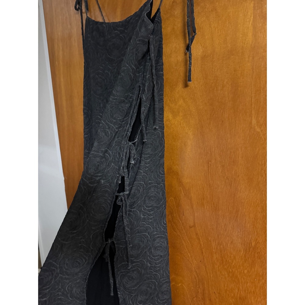 Lisa Says Gah Mar Tie Midi Dress Black Rose Jacquard Side Tie Spaghetti Strap S - Picture 5 of 10